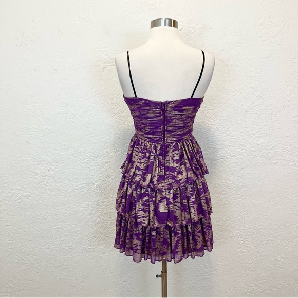 Y2k 90s Vintage Mini Dress Purple Gold Metallic Tiered Jodi Kristopher 5 - Picture 12 of 13